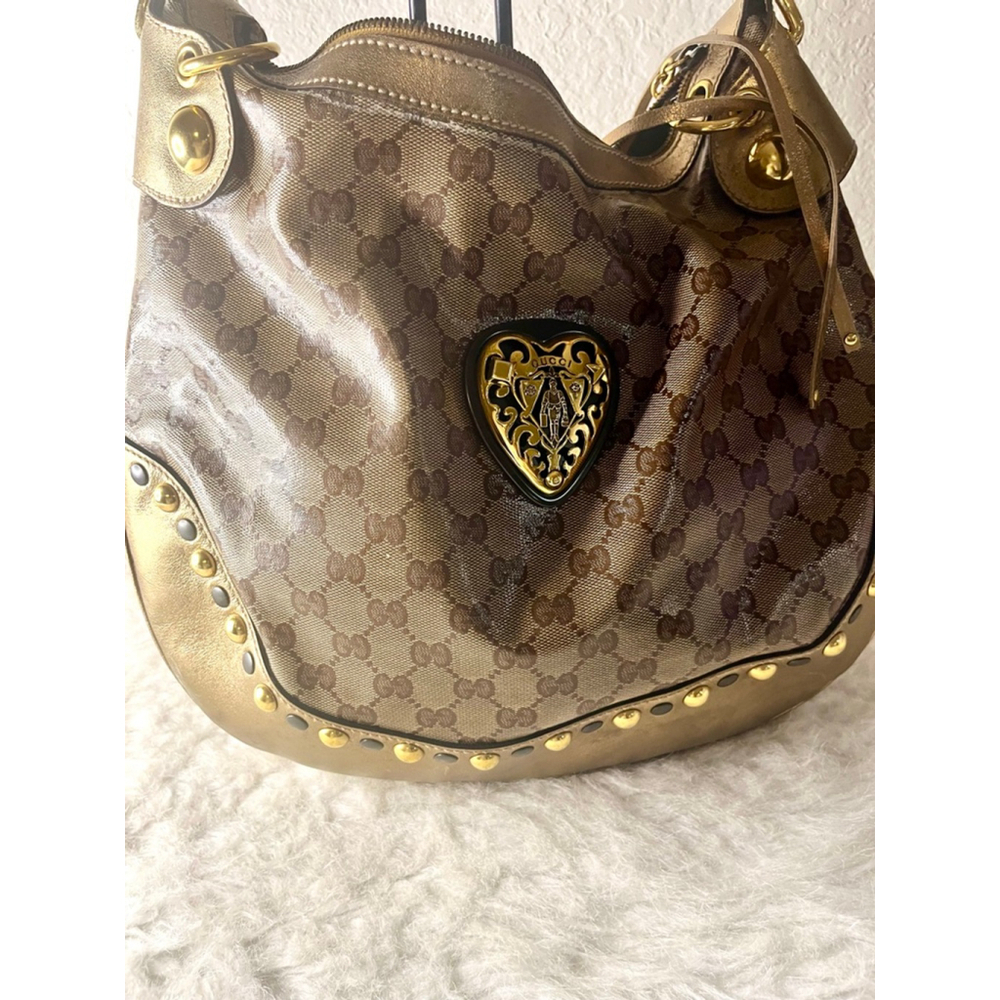 Gucci GG Signature and Studded Metallic Leather Babouska Hobo Bag. - Picture 2 of 14